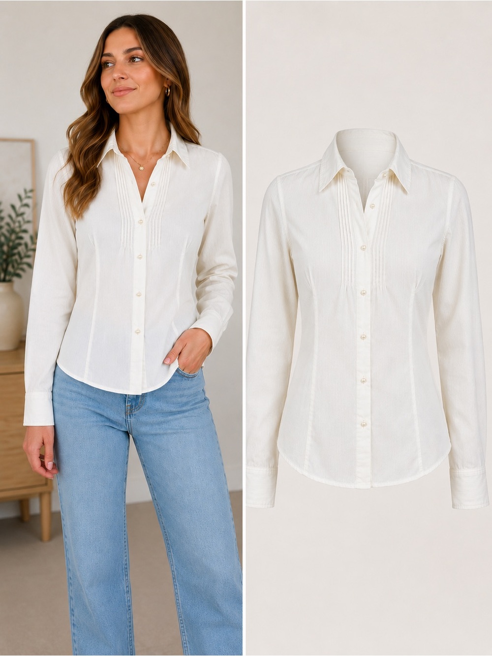 John Forsyth Chemisier | White Textured Button Front Blouse | Size 10